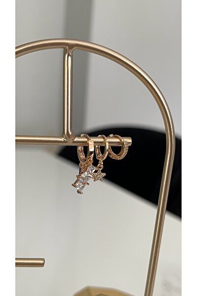 SU PERİSİ TAKI BİJUTERİ Gold Shakira and Star Detail 3-Piece Set of Earrings