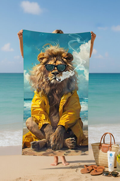 BETHA Lion Patterned Cotton Beach Towel – Patterned Design – 75X150 cm