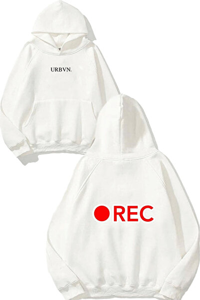 urbvn تصميم ريك مطبوع قصة فضفاضة سويت شيرت أبيض بغطاء رأس