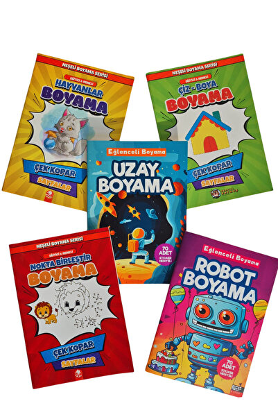 Kızıl Panda Yayınevi Çocuklar İçin 5 Farklı Boyama Kitabı – Stickerlı, Nokta ...