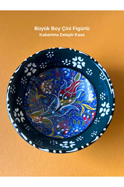 Tuana Trend Büyük Çini Kase Dantel Detay Kabartma Figür Çerezlik Büyük Kase