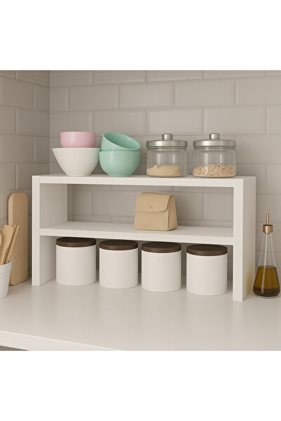 ALADAĞ HOME Beyaz MDF Mutfak Tezgah Üstü Raf – Tek Parça İki Katlı Düzenleyici