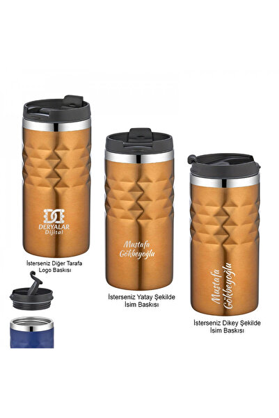 DeryalarDijital 5340 Termos Tarzı Çelik Kupa isim veya logo baskılı kişiye öz...