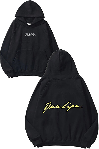 urbvn دوا ليبا يلو ديزاين مطبوع قصة فضفاضة سويت شيرت أسود بغطاء رأس