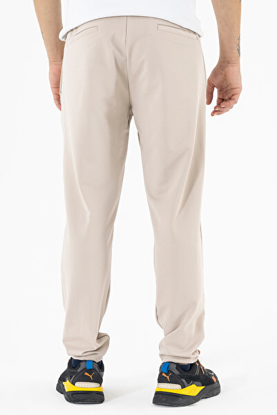 Souris Men's Cream Relaxed Fit Stretch Fabric Sports Pants Drawstring Waist Straight Leg