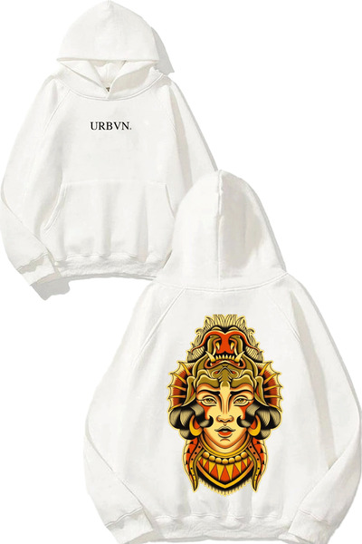 urbvn تصميم الجسم النسائي مطبوع قصة فضفاضة سويت شيرت أبيض بغطاء رأس