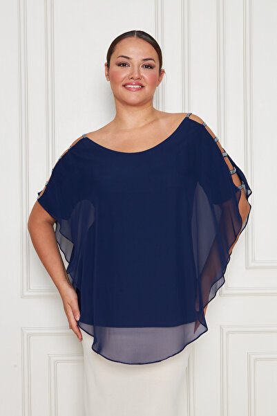 UNIQUE LADY Plus Size Women's Chiffon Blouse – Stone Sleeve Detail, Sandy Fabric Inside
