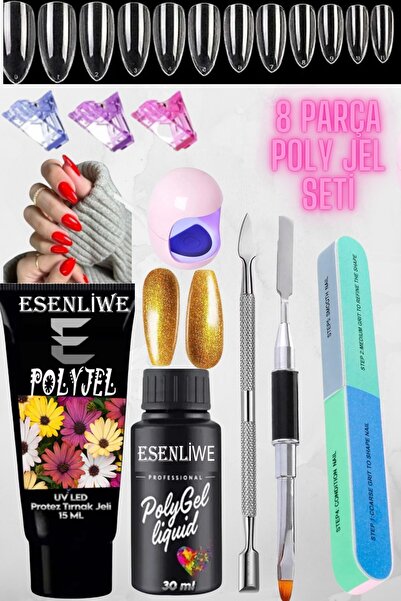 ESENLİWE 8 Parça Polygel Protez Tırnak Jeli Kalıcı Oje Akrilik Akril Jel Uygulama Seti Evde Kolay Yapım