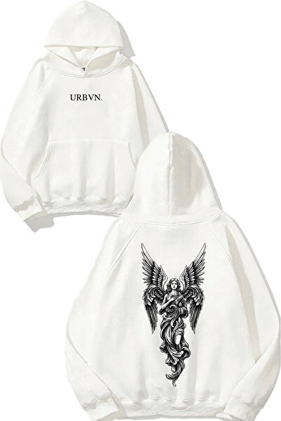 urbvn Angel Sculpture Design Printed Oversized White Hooded Sweatshirt