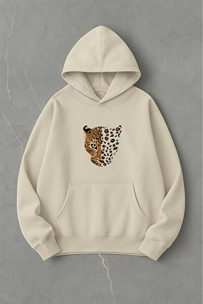 LORVEX سويت شيرت مينيك ليوبارد فرونت قصة فضفاضة للجنسين بغطاء رأس