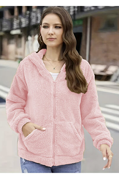 LG LAGULER Vestiti Full Zipper Casual Stylish Fluffy Plush Hoodie for Late Spring and Winter