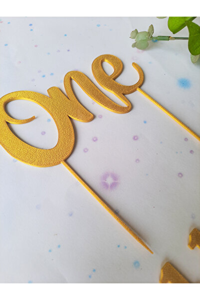 Atolye Doruk Gold 1St Birthday Cake Topper - One Cake Lettering - Number 1 Cupcake Toothpick - Baby Girl Birthday