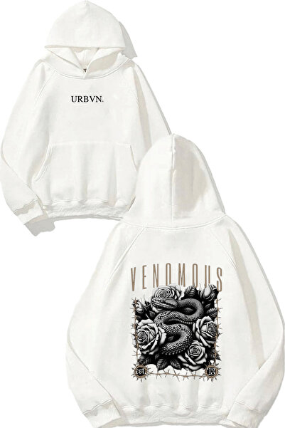 urbvn سترة فينوموس ديزاين مطبوع قصة فضفاضة بيضاء بغطاء رأس