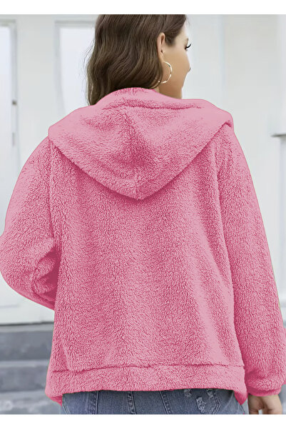 LG LAGULER VESTITI Άνετο και κομψό, αφράτο, ανοιχτό φούξια βελούδινο φούτερ για τις τελευταίες μήνες της Άνοιξης και του Χειμώνα