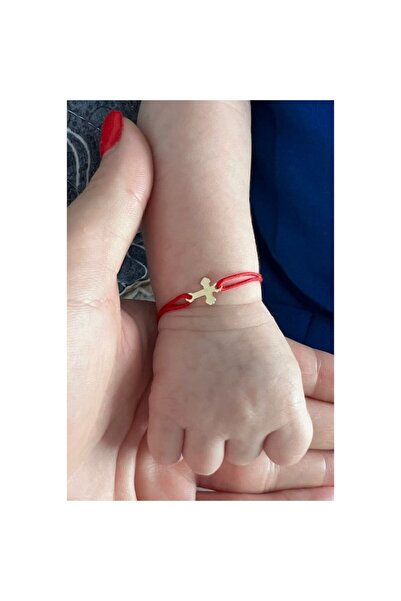Bijolin Gold 14k gold bracelet with adjustable cord, cross pattern, babies/children