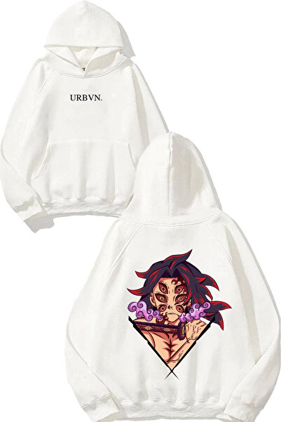 urbvn تصميم سيف الساموراي مطبوع قصة فضفاضة سويت شيرت أبيض بغطاء رأس