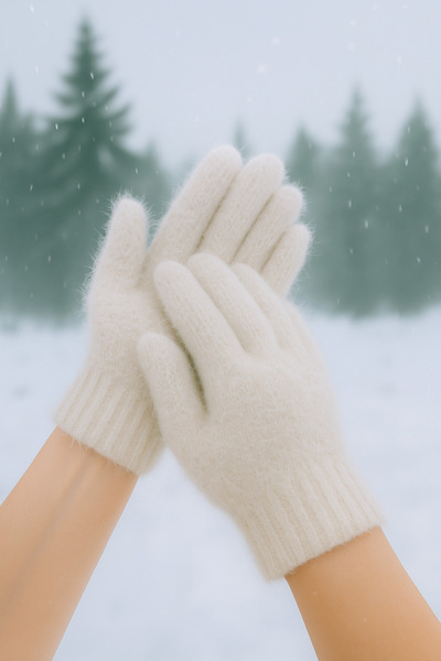 Butik Krem Peluş kışlık yumuşak dokulu eldiven (standart)