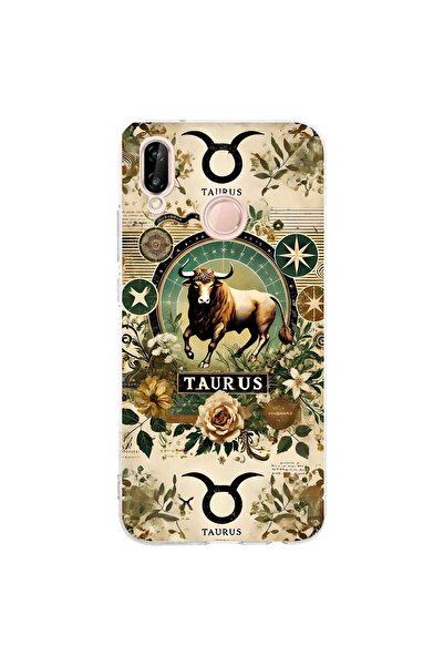 FLAMENKO Huawei P20 Lite Compatible Taurus Patterned Transparent Phone Case