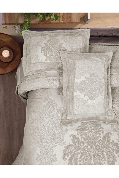 Lady London Milano Tavşan Tüyü 3 Parça Yatak Örtüsü Çift Kişilik - Krem Rengi