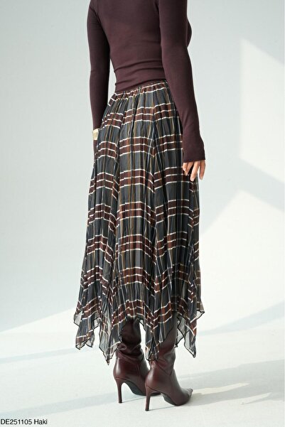 CADDELAMODA Women's Plaid Lined Chiffon Skirt