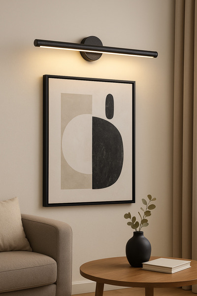 Netzy Obsidian Noir™ Simli Siyah 70 cm Modern Kablosuz Tablo Ayna Pilli Aplik...