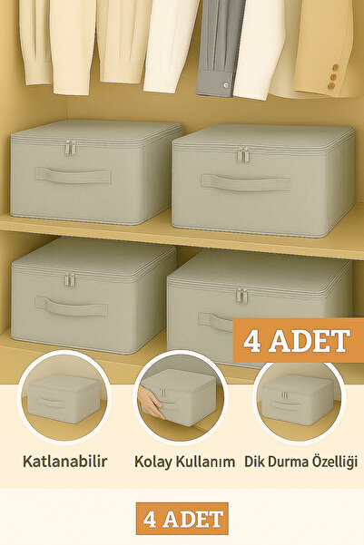 Spartek home textile 4 lü gri Destekli Hurç Büyük Boy – Fermuarlı Katlanabili...