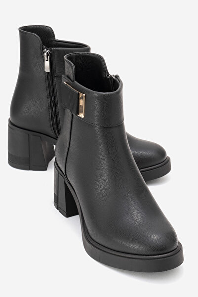 Nuvve Grace Altın Tokalı Sade Topuklu Kadın Bot