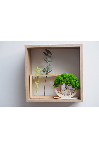Doua fire mov Decorațiune Copacul Vieții cu Licheni Stabilizați, Verde Deschis, 10 cm, Suport Inclus