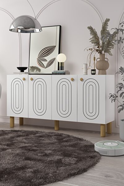 DEMONTE DECOR 8202-1DD KB150 KONSOL, TV ÜNİTESİ BEYAZ-SAFİRMEŞE