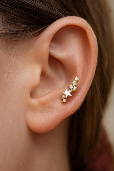 ömay takı Samanyolu Zirkon 316L Cerrahi Çelik Labret Piercing