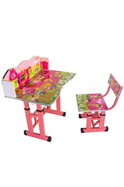 JHT Set birou și scaun pentru copii „Petrecere școlară”, roz, metal + PAL