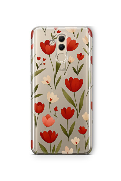 FLAMENKO حافظة هاتف شفافة بنمط زهرة التوليب الحمراء المتوافقة مع هاتف هواوي م...