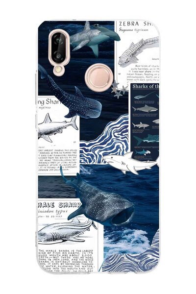 FLAMENKO Huawei P20 Lite Compatible Shark and Ocean Theme Pattern Transparent Phone Case