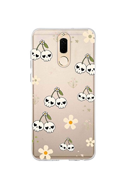 FLAMENKO حافظة هاتف شفافة متوافقة مع هاتف Huawei Mate 10 Lite بنمط جمجمة الكرز