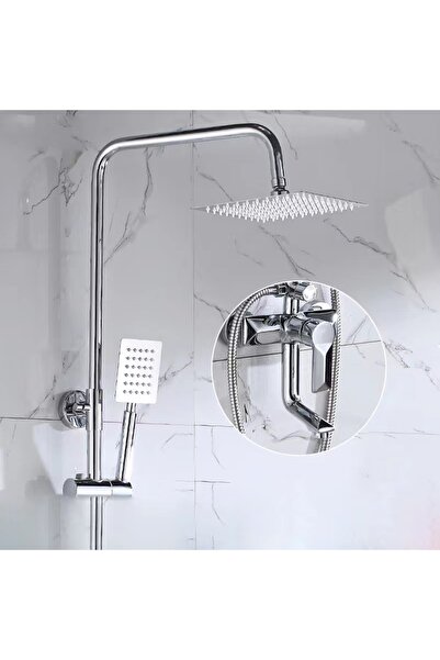 ABK POINT Modern Luxury Shower System, Chrome, 8-Inch Square Rain Shower Head with Handheld Spray