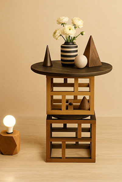 Onouqo Siena Yuvarlak Modern Rustik Retro Vintage Naturel Dekoratif Ahşap Çıt...