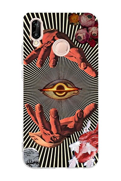 FLAMENKO حافظة هاتف شفافة بنمط كولاج اليد والعين متوافقة مع هاتف هواوي P20 لايت