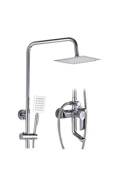 ABK POINT Modern Luxury Shower System, Chrome, 8-Inch Square Rain Shower Head with Handheld Spray