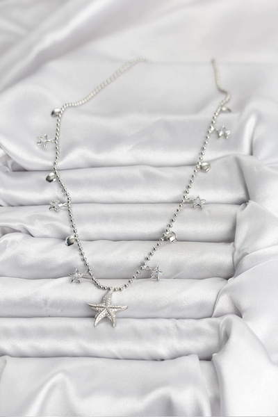 Clariss Brass Silver Color Zircon Stone Starfish Model Women's Necklace