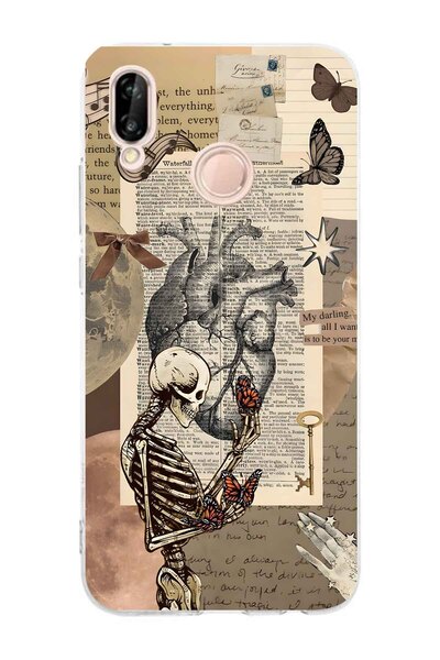 FLAMENKO حافظة هاتف شفافة متوافقة مع هاتف Huawei P20 Lite بنمط هيكل عظمي وفرا...