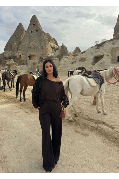 aytenli Boat Neck Batwing Sleeve Reverse Stitch Detail Top Elastic Waist Pocketed Pants Flowy Stylish Comfortable Set