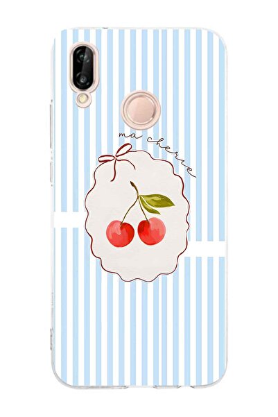 FLAMENKO حافظة هاتف شفافة متوافقة مع هاتف هواوي P20 لايت بنمط الكرز