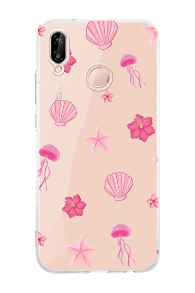 FLAMENKO حافظة هاتف شفافة بنمط البحر الوردي المتوافقة مع هاتف هواوي P20 لايت