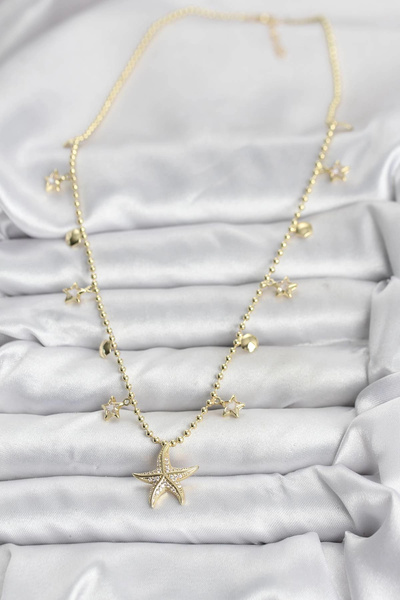 Clariss Brass Gold Color Zircon Stone Starfish Model Women's Necklace