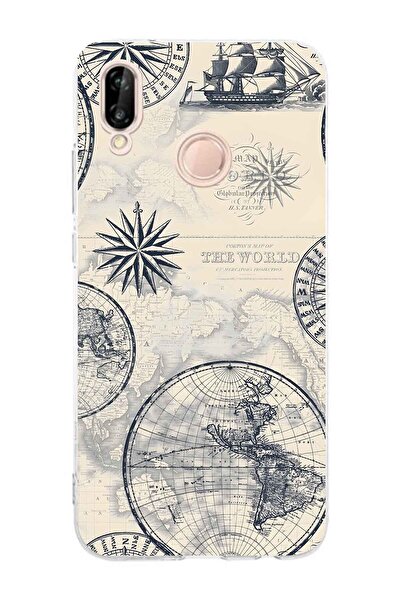 FLAMENKO حافظة هاتف شفافة بنمط خريطة العالم والبوصلة متوافقة مع هاتف هواوي P2...