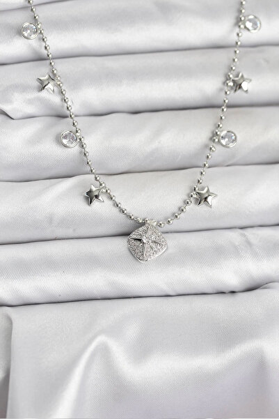 Clariss Brass Silver Color Zircon Stone Polar Star Model Women's Necklace