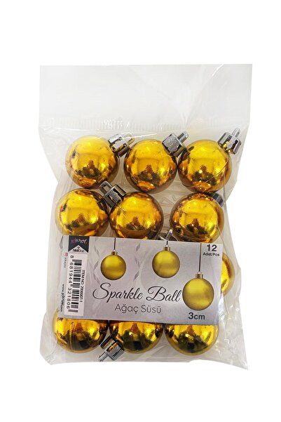 Patladı Gitti Christmas Tree Ornament Gold Colored Ball Christmas Ornament 3 cm 12 Pieces