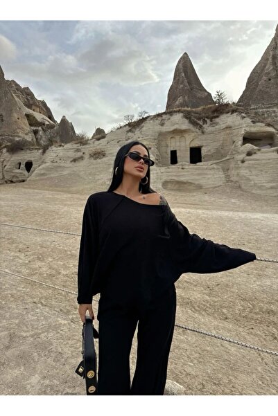 aytenli Boat Neck Batwing Sleeve Reverse Stitch Detail Top Elastic Waist Pocketed Pants Flowy Stylish Comfortable Set