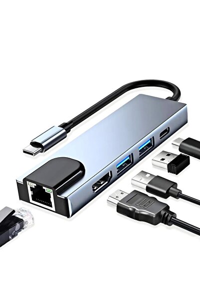 Hype Store محول 5 في 1 من نوع C (USB-C) إلى HDMI ومحول RJ45 LAN (إيثرنت): 4K ...