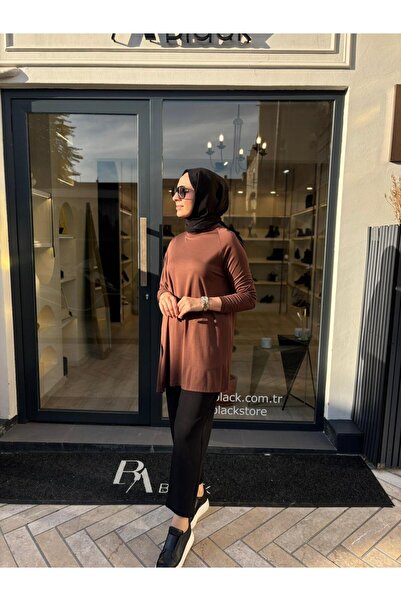 Almarwah Black 102227 Plus Size Modal Batwing Sleeve Tunic Brown